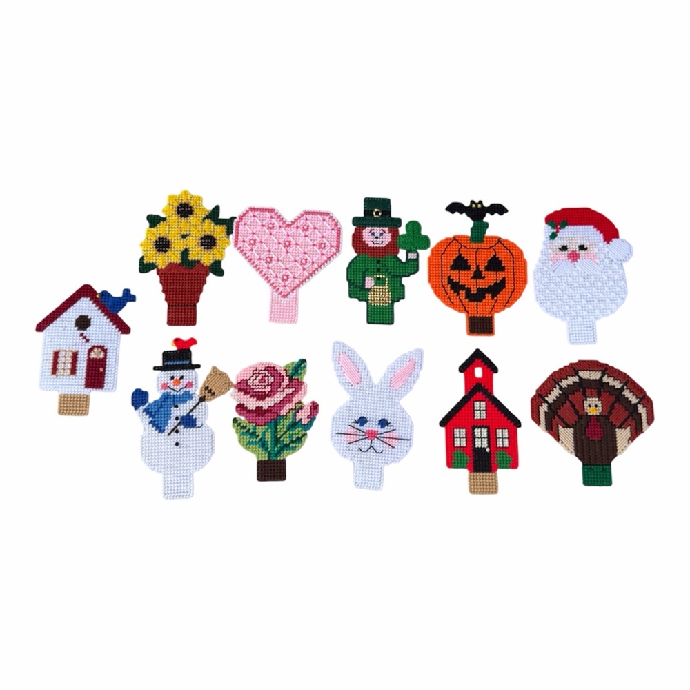 Completed Plastic Canvas Needlepoint Christmas Halloween Easter Holiday Decor